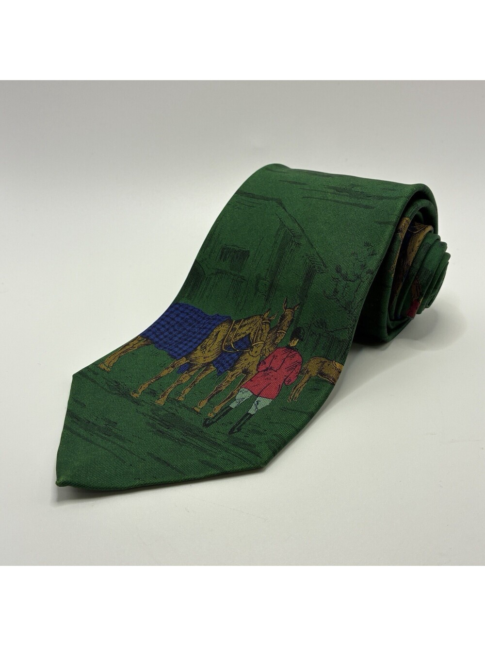 VINTAGE Polo Ralph Lauren Neck Tie Men Green Silk Horse Equestrian English USA - Picture 3 of 5